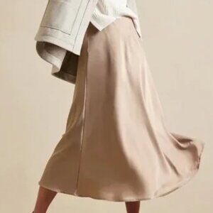 Banana Republic Satin High Waisted Slip Midi Skirt Beechwood Womens Size Medium